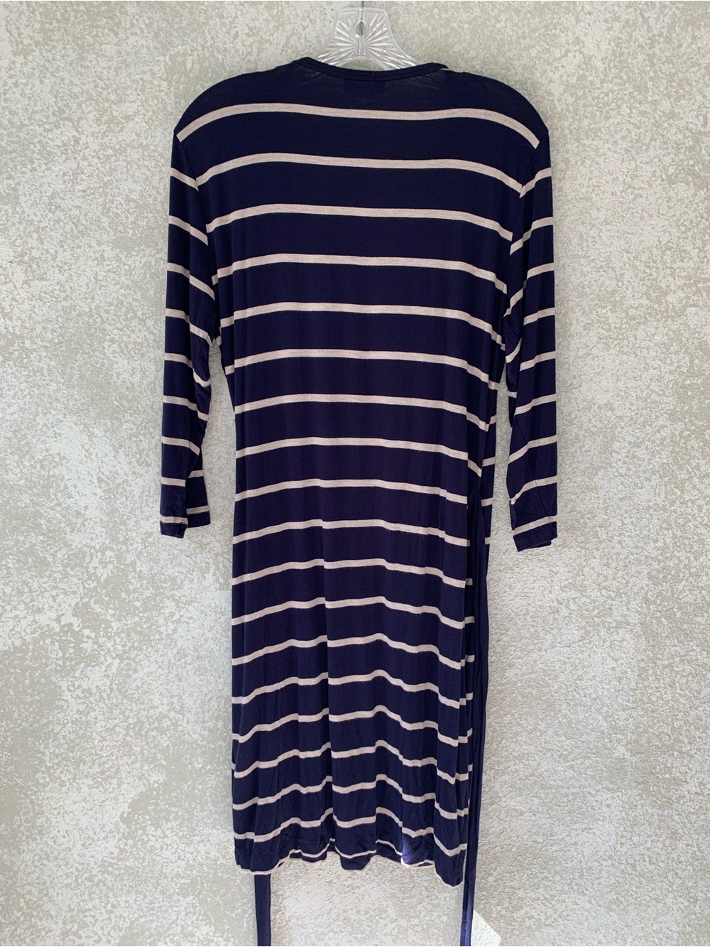 Calvin Klein Navy Tan Striped Wrap Dress 3/4 Sleeve Size 14 - Picture 4 of 8